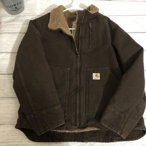 Carhartt Women’s Work Jacket, Duck Sherpa Lined Dark Brown Size Med